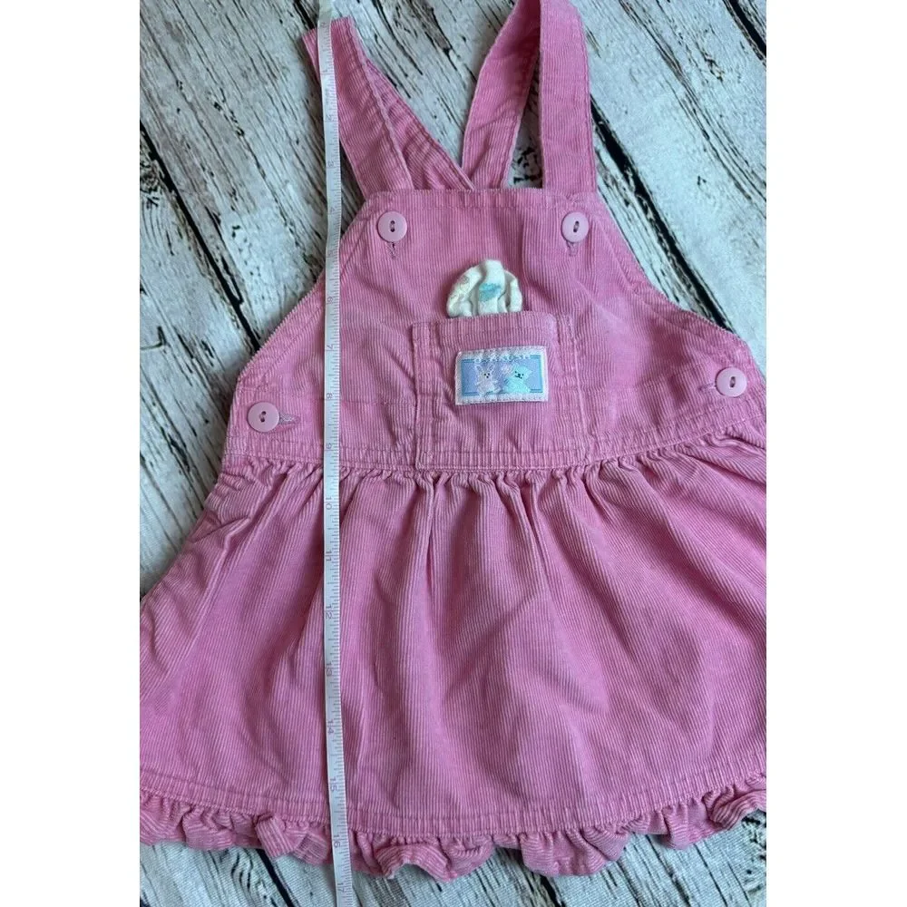 VTG Oshkosh B 'Gosh Pink‎ Corduroy Vestbak Overall Dress Jumper 18 Months Ruffle